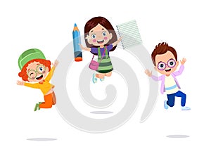 happy kids cartoon collection. Multicultural children in different positions isolated on white background