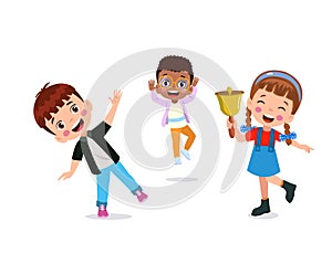 happy kids cartoon collection. Multicultural children in different positions isolated on white background