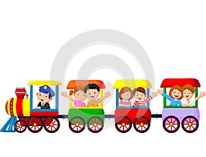 Happy kids cartoon on a colorful train