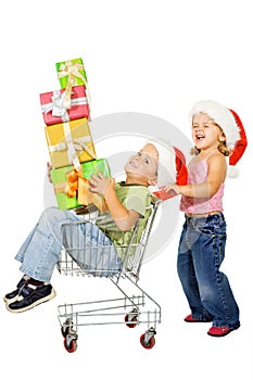 Happy kids christmas shopping