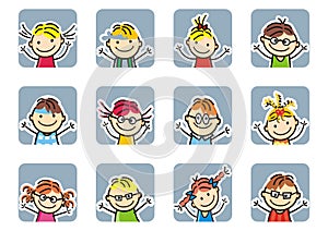 Happy kids,girls and boys, frame, vector icon