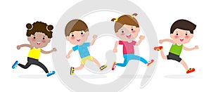 Happy kids jogging for healthy. cartoon character children running vector illustration isolated on white background