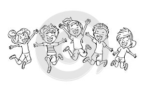 Happy Kids Jumping in the Park Coloring Book