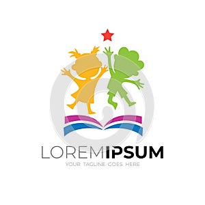 Happy kids logo with education design illustration