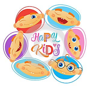 Happy Kids Logo Kindergaten Or School For Cheerful Children Banner