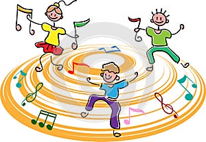 Happy kids with musical notes