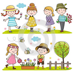 Happy kids outdoor in spring season