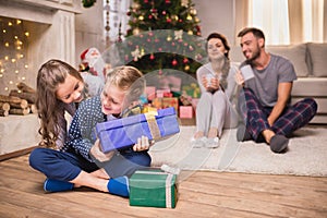 Kids with christmas presents