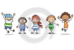 Happy kids playing - children illustration , boys and girls
