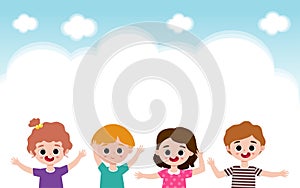 Happy Kids Playing Outdoor banner Template background, children jumping together, advertising brochure, your text, flat Funny