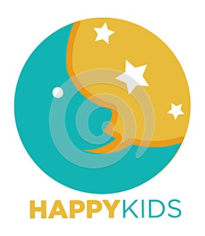 Happy kids promotional emblem with moon and stars
