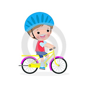Happy kids riding bikes, cute children on bicycle, Sports concept, child biking isolated on a white background