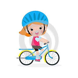 Happy kids riding bikes, cute children on bicycle, Sports concept, child biking isolated on a white background Vector illustration