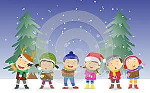 Happy kids singing Christmas Carols