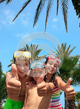 Happy kids in snorkel masks