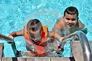 Happy kids in the swimming pool