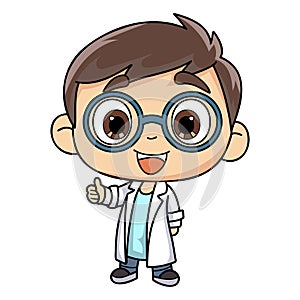 Happy knowledgeable male doctor character illustration in doodle style