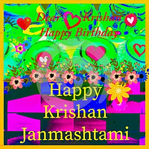 Happy Krishan Janmashtami Or Happy Janmashtami Beautiful Colorful Designed Background Illustration Image.