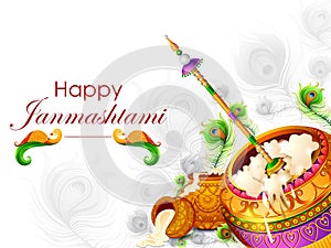 Happy Krishna Janmashtami background with pot of cream Dahi Handi