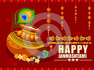 Happy Krishna Janmashtami background with pot of cream Dahi Handi