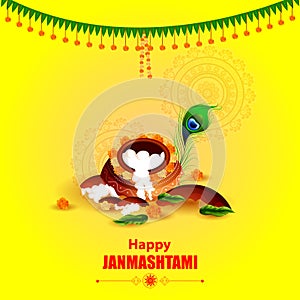 Happy Krishna Janmashtami greeting background