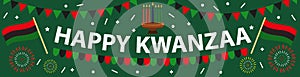 Happy Kwanzaa banner. African American holiday festival template for your design with kinara. Vector illustration.