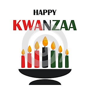 Happy Kwanzaa celebration banner. Kinara with seven candles and text