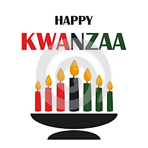 Happy Kwanzaa celebration banner. Kinara with seven candles and text photo