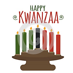 Happy Kwanzaa greeting card. Candle holder kinara with seven candles,