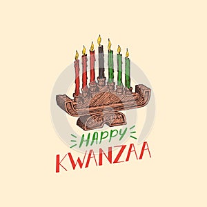 Happy Kwanzaa hand lettering, candle holder Kinara