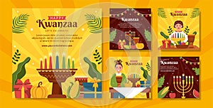 Happy Kwanzaa Holiday African Social Media Post Template Hand Drawn Cartoon Flat Illustration