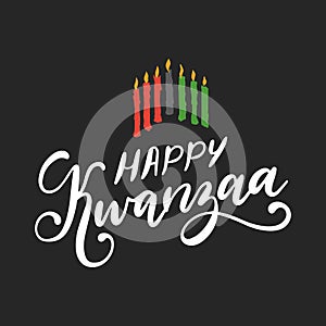 Happy Kwanzaa lettering, seven candles for Kinara