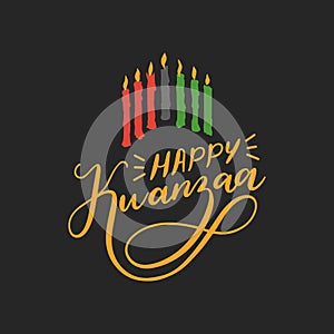 Happy Kwanzaa lettering, seven candles for Kinara photo