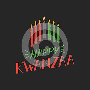 Happy Kwanzaa lettering, seven candles for Kinara photo