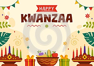 Happy Kwanzaa Vector Illustration with Mazao, Zawadi, Mkeka, Kinara, Gifts, Cup, Candles in Traditional Holiday African Symbol