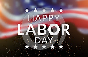 Happy Labor day banner vector illustration, Beautiful USA flag waving on blue star pattern background