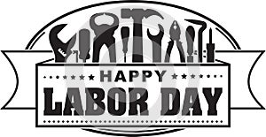 Happy Labor Day black oval celebrating banner with silhouettes o