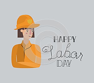 Happy labor day card with firewoman