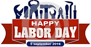 Happy labor day celebrating banner with silhouettes of workers t