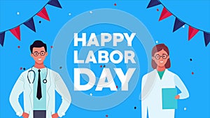 Happy labor day celebration with doctors couple