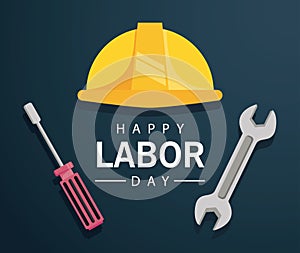 Happy labor day celebration with helmet and tools