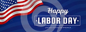 Happy labor day horizontal  banner with waving american flag
