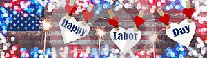 Happy Labor Day  September  background banner panorama - Frame made of red blue white bokeh in the colors of the united states