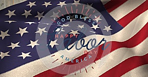 Happy labor day text against american flag on wooden background