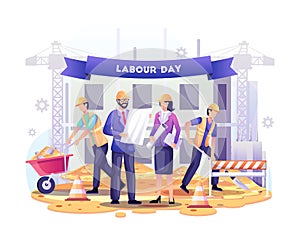 Happy Labour day. Construction workers are working on building in Labour Day On 1 May illustration