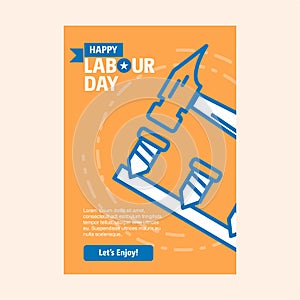 Happy Labour day design with vintage theme blue and orange with photo