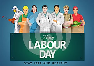 Happy Labour day or international workers day vector illustration with workers. labor day and may day celebration