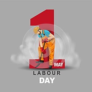 Happy Labour day. Worker with gray background illustration for poster, banner, business, backdrop.  illustration design