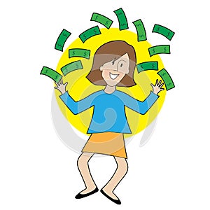 Happy Lady and Money