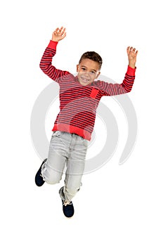 Happy latin child jumping isolated photo